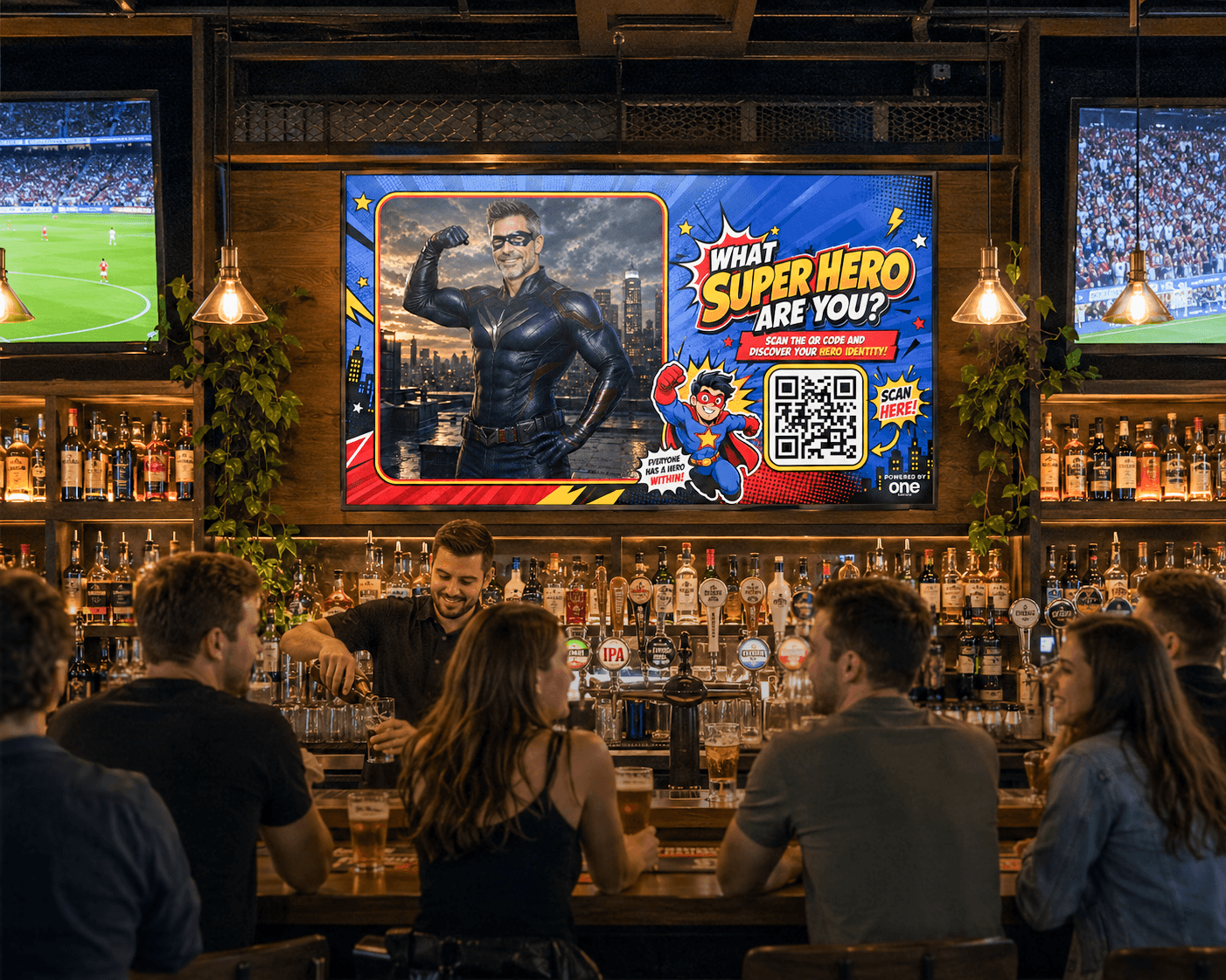 A superhero Moment displayed on the main screen in a bar